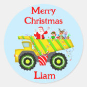 Vrolijke Kerstman in Dump Elf, Rendier Ronde Sticker (Voorkant)