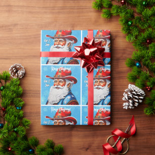 Vrolijke Kerstman in een western hoed Kerstmis Cadeaupapier