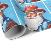 Vrolijke Kerstman in een western hoed Kerstmis Cadeaupapier (Rol Hoek)