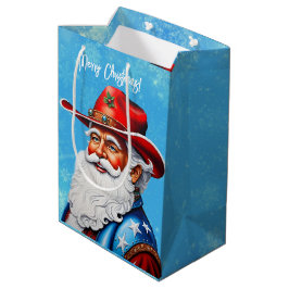 Vrolijke Kerstman in een western hoed Kerstmis Medium Cadeauzakje