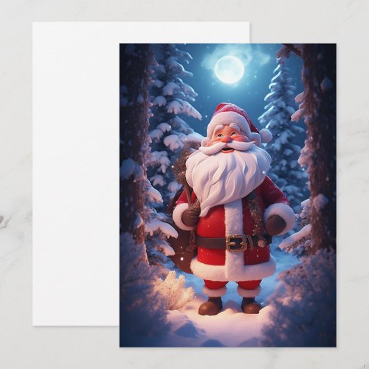 Vrolijke kerstman in het besneeuwde bos feestdagenkaart (Voorkant / Achterkant)