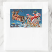 Vrolijke  kerstman in zijn slee rechthoekige sticker (Tas)