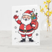 Vrolijke Kerstman Kerstkaart – Blanco Binnenkant H Kaart (Gele Bloem)