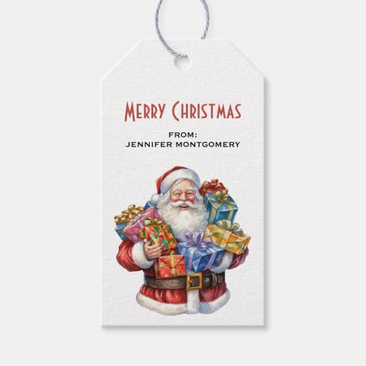 Vrolijke Kerstman Klassieke Kerstmis Cadeaulabel (Voorkant)