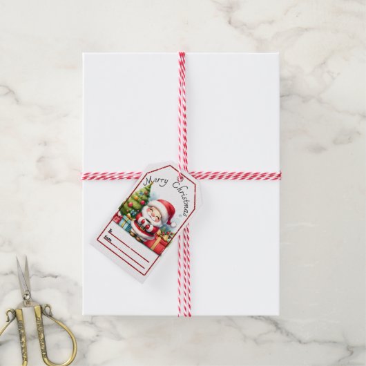 Vrolijke Kerstman labels Cadeaulabel (Met Touw)