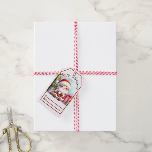 Vrolijke Kerstman labels Cadeaulabel (Met Touw)