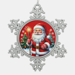 Vrolijke Kerstman Met Besneeuwde Kerst Tin Sneeuwvlok Ornament