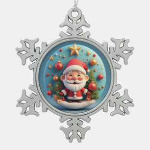 Vrolijke Kerstman Met Besneeuwde Kerst Tin Sneeuwvlok Ornament