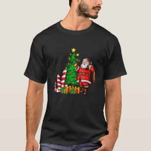 Vrolijke Kerstman met boomlichten Candy Cane T-shirt