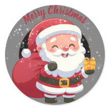 Vrolijke Kerstman met cadeau op zwart en grijs