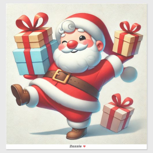 Vrolijke Kerstman met cadeaudozen Sticker (Vel)