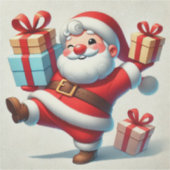 Vrolijke Kerstman met cadeaudozen Sticker (Voorkant)
