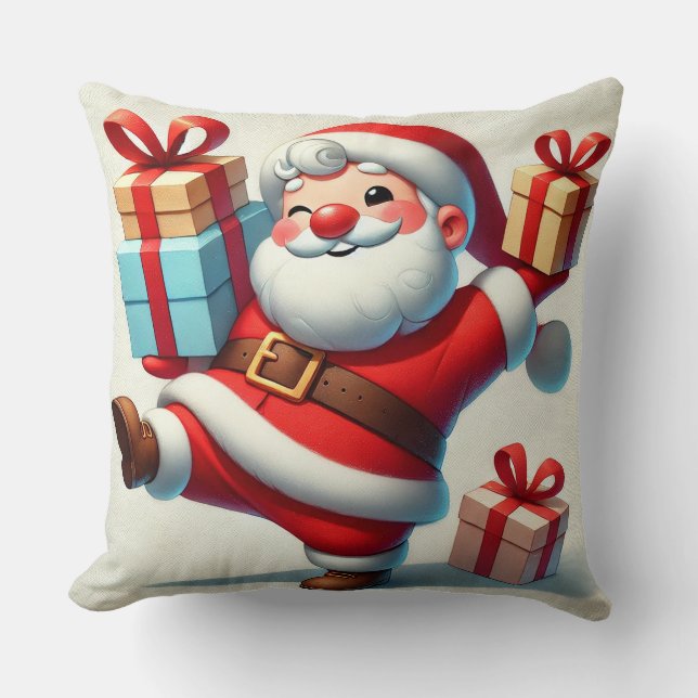 Vrolijke Kerstman met cadeaukisten Kussen (Voorkant)