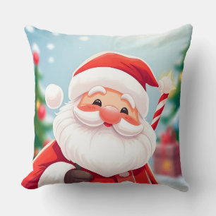 Vrolijke Kerstman met een Kerststok Kussen