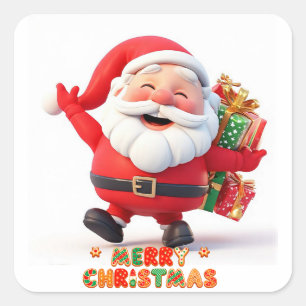 Vrolijke Kerstman met Feestelijke Cadeaus Vierkante Sticker