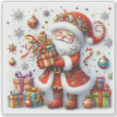 Vrolijke Kerstman met kleurrijke geschenken Sticker (Voorkant)