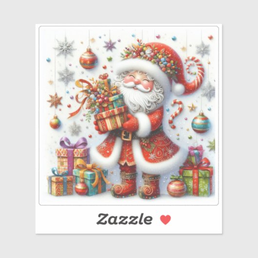Vrolijke Kerstman met kleurrijke geschenken Sticker (Vel)