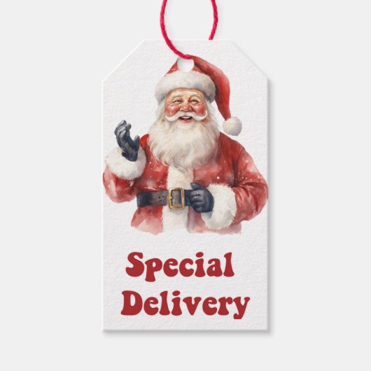 Vrolijke kerstman met speciale kerstvreugde cadeaulabel (Voorkant)