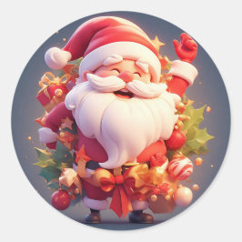 Vrolijke Kerstman Omgeven Door Feestelijke Kerstmi Ronde Sticker