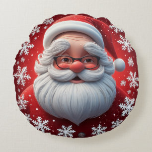 Vrolijke Kerstman Omringd door Sneeuwvlokken Rond Kussen