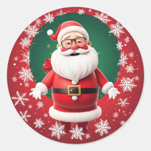 Vrolijke Kerstman Omringd door Sneeuwvlokken Ronde Sticker