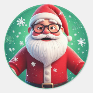 Vrolijke Kerstman Omringd door Sneeuwvlokken Ronde Sticker