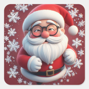 Vrolijke Kerstman Omringd door Sneeuwvlokken Vierkante Sticker