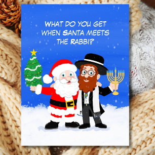 Vrolijke kerstman ontmoet de rabbijn Grappig Briefkaart