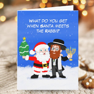 Vrolijke kerstman ontmoet de rabbijn Grappig Kaart
