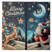 Vrolijke kerstman op besneeuwde kerstavond tegeltje (Voorkant)