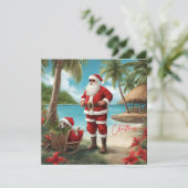 Vrolijke Kerstman op Tropical Island Feestdagenkaart (Staand voorkant)