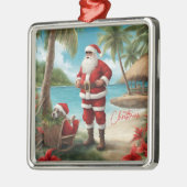 Vrolijke Kerstman op Tropical Island Metalen Ornament (Links)