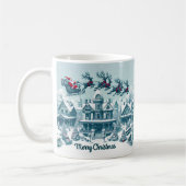 Vrolijke Kerstman op zijn Sleigh Blue White Koffiemok (Links)