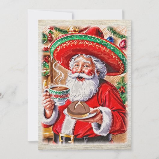 Vrolijke Kerstman & Pan Dulce Kleurrijke Mexicaans Feestdagenkaart (Voorkant)