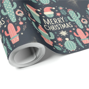 Vrolijke Kerstman potted cactus Cadeaupapier