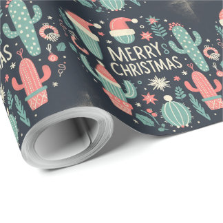 Vrolijke Kerstman potted cactus Cadeaupapier