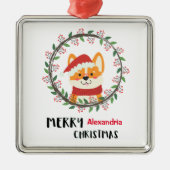 Vrolijke Kerstman Puppy Personaliseren Metalen Ornament (Voorkant)