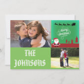 Vrolijke Kerstman Reinders Rode Sneeuwman Bomen Feestdagenkaart (Voorkant)