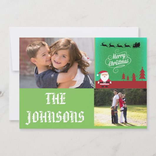 Vrolijke Kerstman Reinders Rode Sneeuwman Bomen Feestdagenkaart (Voorkant)