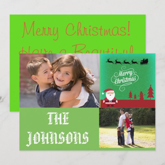 Vrolijke Kerstman Reinders Rode Sneeuwman Bomen Feestdagenkaart (Voorkant / Achterkant)