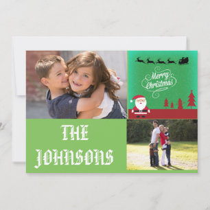 Vrolijke Kerstman Reinders Rode Sneeuwman Bomen Feestdagenkaart