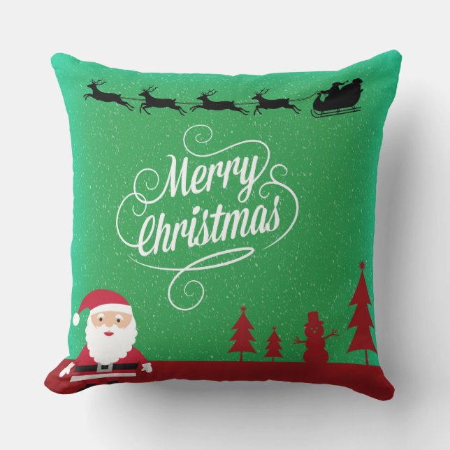 Vrolijke Kerstman rendieren glijden door de lucht Kussen (Voorkant)