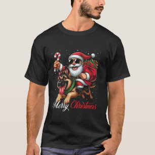 Vrolijke Kerstman Rijdend op een Duitse Herder T-shirt