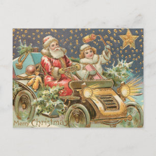 Vrolijke Kerstman Rijdende Vintage Auto Briefkaart