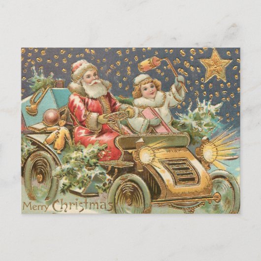 Vrolijke Kerstman Rijdende Vintage Auto Briefkaart (Voorkant)