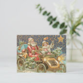 Vrolijke Kerstman Rijdende Vintage Auto Briefkaart (Staand voorkant)