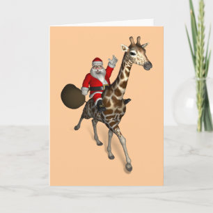 Vrolijke Kerstman rijdt op een Giraffe Feestdagen Kaart