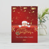 Vrolijke Kerstman Rode Flat Holiday Kaart (Staand voorkant)
