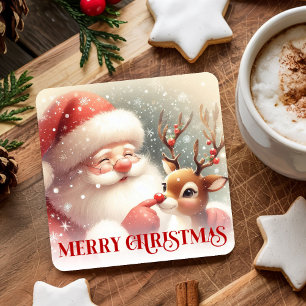 Vrolijke Kerstman Rudolph Kerst Drank  Kartonnen Onderzetters