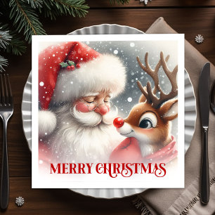 Vrolijke Kerstman Rudolph Kerstfeest Diner Servet